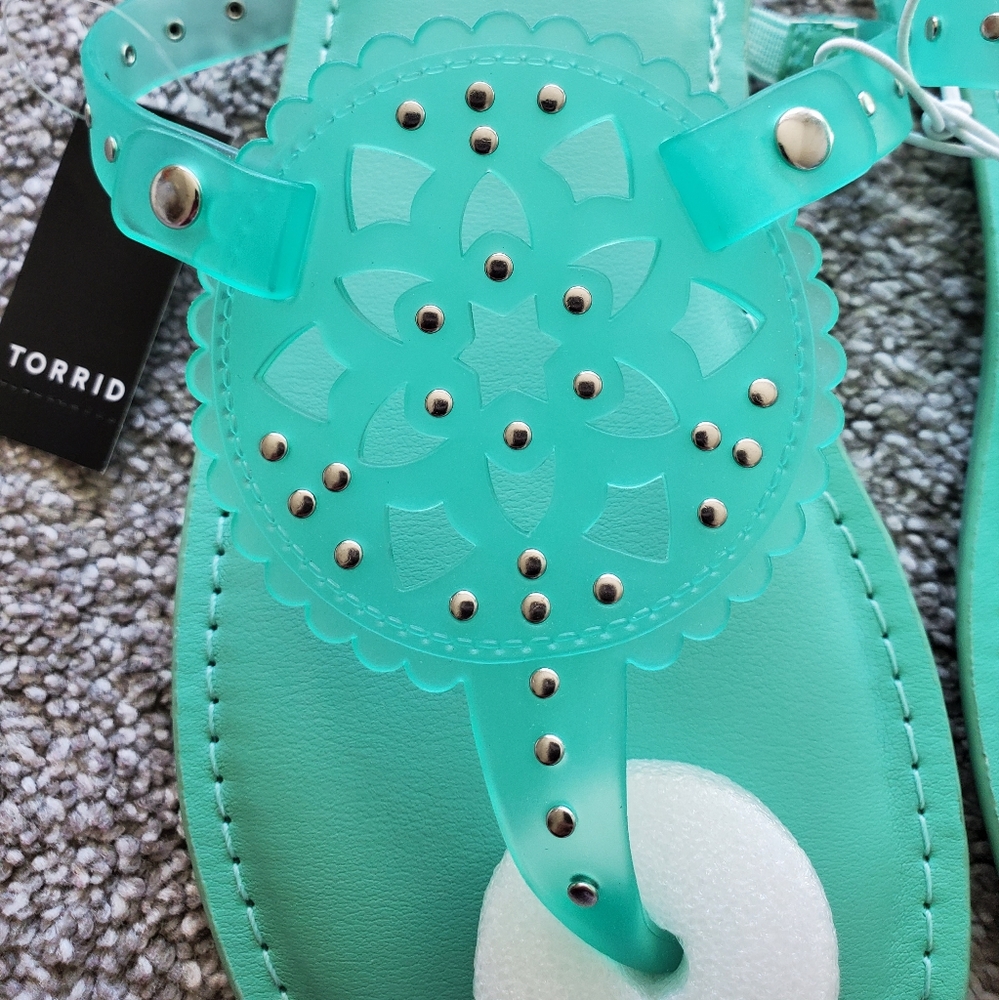 Torrid extra width t-strap jelly sandal, 9ww, mint blue - Picture 6 of 8